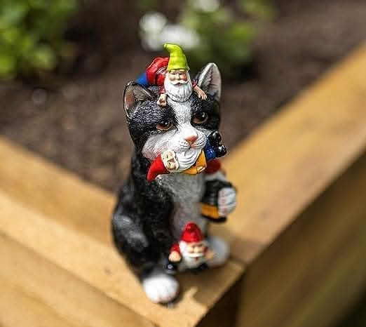 Resin Cat Eating Gnome Garden Ornament