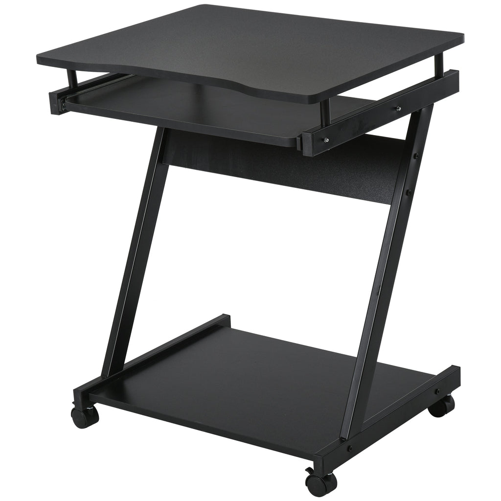 Movable Computer Desk with 4 Moving Wheels, Sliding Keyboard Tray, Home Office Workstation, Black Black