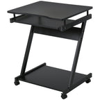 Movable Computer Desk with 4 Moving Wheels, Sliding Keyboard Tray, Home Office Workstation, Black Black