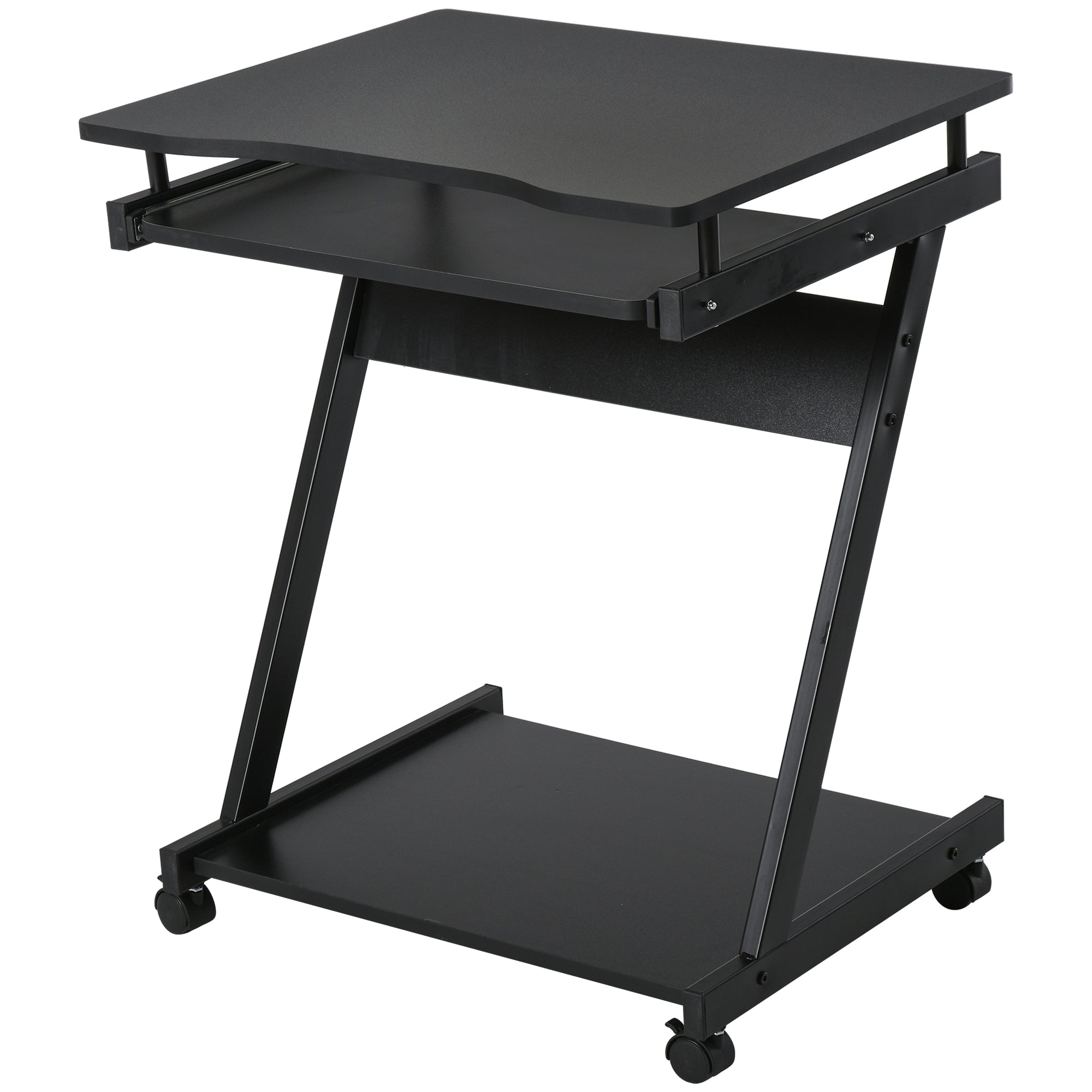 Movable Computer Desk with 4 Moving Wheels, Sliding Keyboard Tray, Home Office Workstation, Black Black