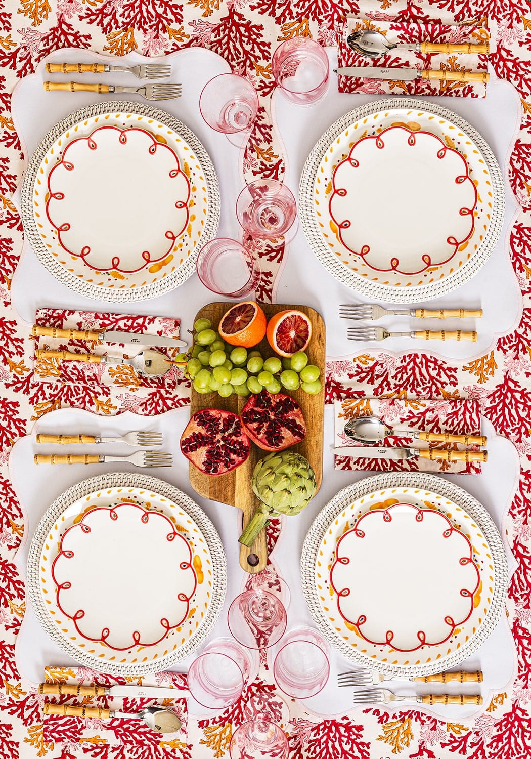Rosy Red Scalloped Dessert Plate - Set of 4