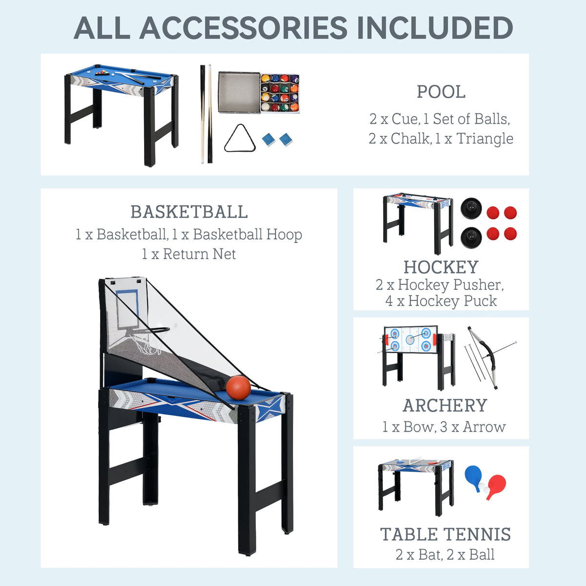 5 in 1 Multi Games Table Combo Sports Game Table for Kids, Blue