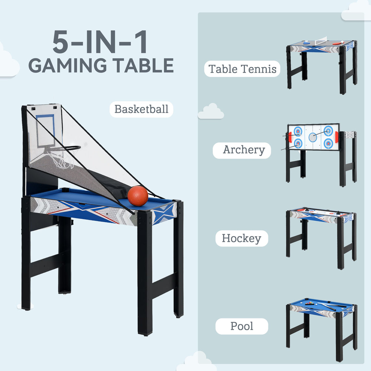 5 in 1 Multi Games Table Combo Sports Game Table for Kids, Blue