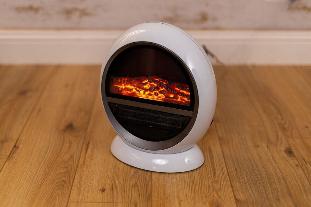 Electric Fire Fan Heater Ceramic White 1500W Home Round Free Standing Flame