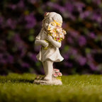 Solar Fairy Ornament Light Garden Decoration Stone Effect Girl Flowers Lighting
