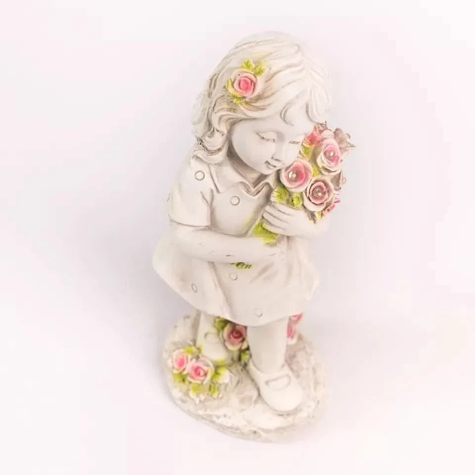 Solar Fairy Ornament Light Garden Decoration Stone Effect Girl Flowers Lighting