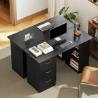 Computer Desk with Drawers, Home Office Desk, Writing Table, PC Workstation with 3 Storage Shelves for Working, Study, 120 x 49 x 72 cm, Black