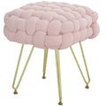 Velvet-Feel Bold Woven Footstool - Pink Pink