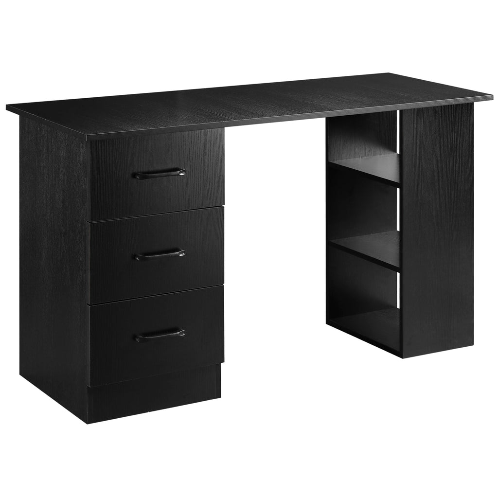 Computer Desk, Writing Table, PC Workstation with 3 Storage Shelves and Drawers, Black Handle, for Home Office, Black Black