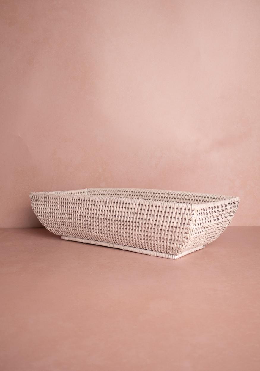 Wiltshire Long Rattan Basket in White