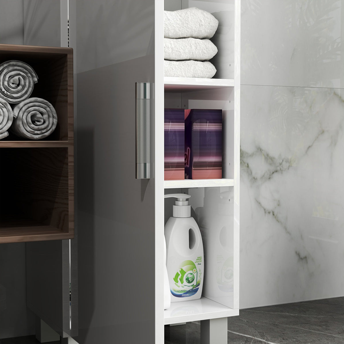 Tall Storage Cabinet with Adjustable Shelves and Double Doors