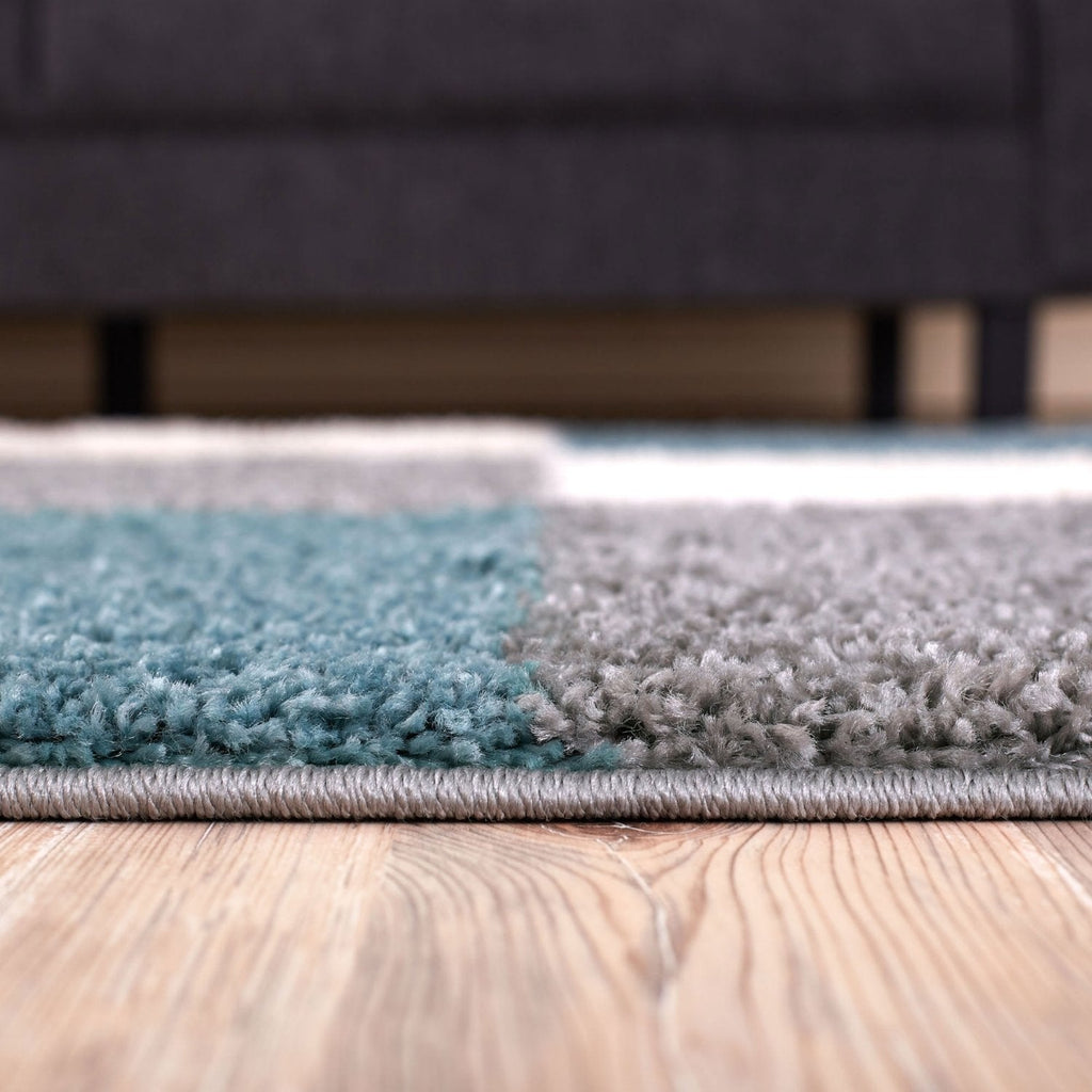 Geometric Duck Egg Blue Shaggy Rug