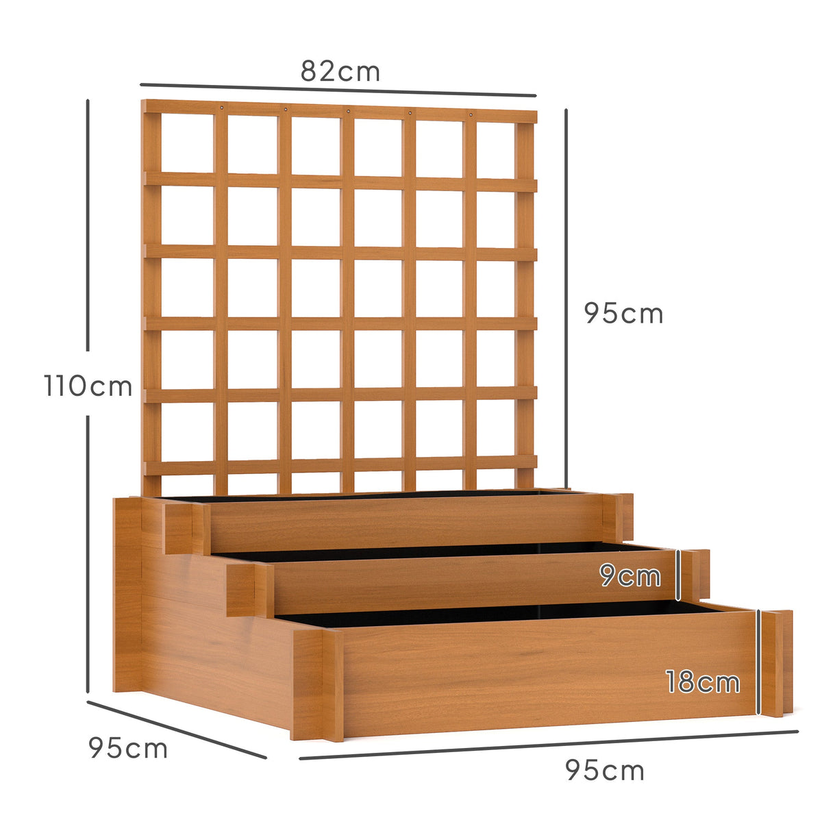 3 Tier Wooden Garden Planters with Trellis for Vine Climbing Plants
