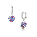 Purple Flower Huggie Earrings - Heart Sterling Silver