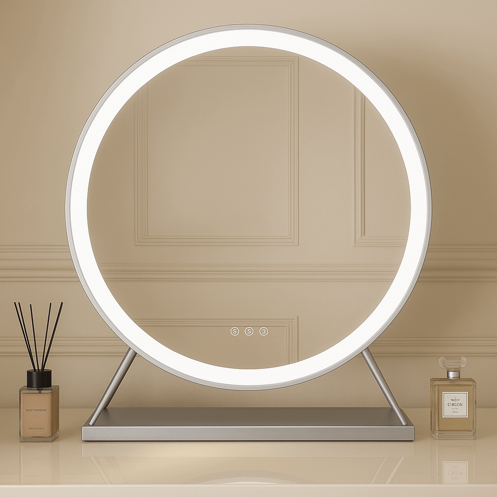 Round Silver Vanity Face LED Mirror 60cm Diameter