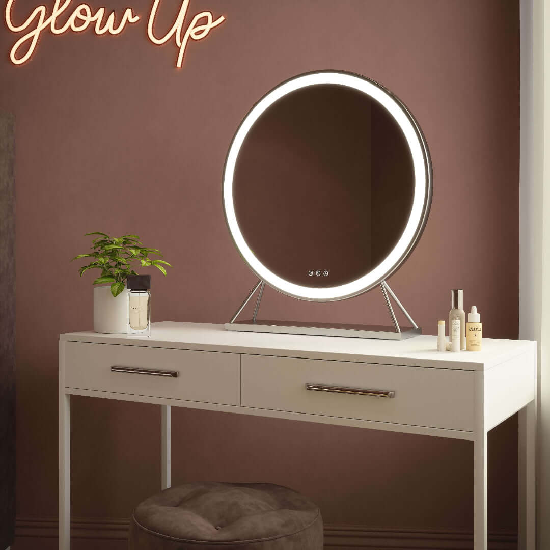 Round Silver Vanity Face LED Mirror 60cm Diameter