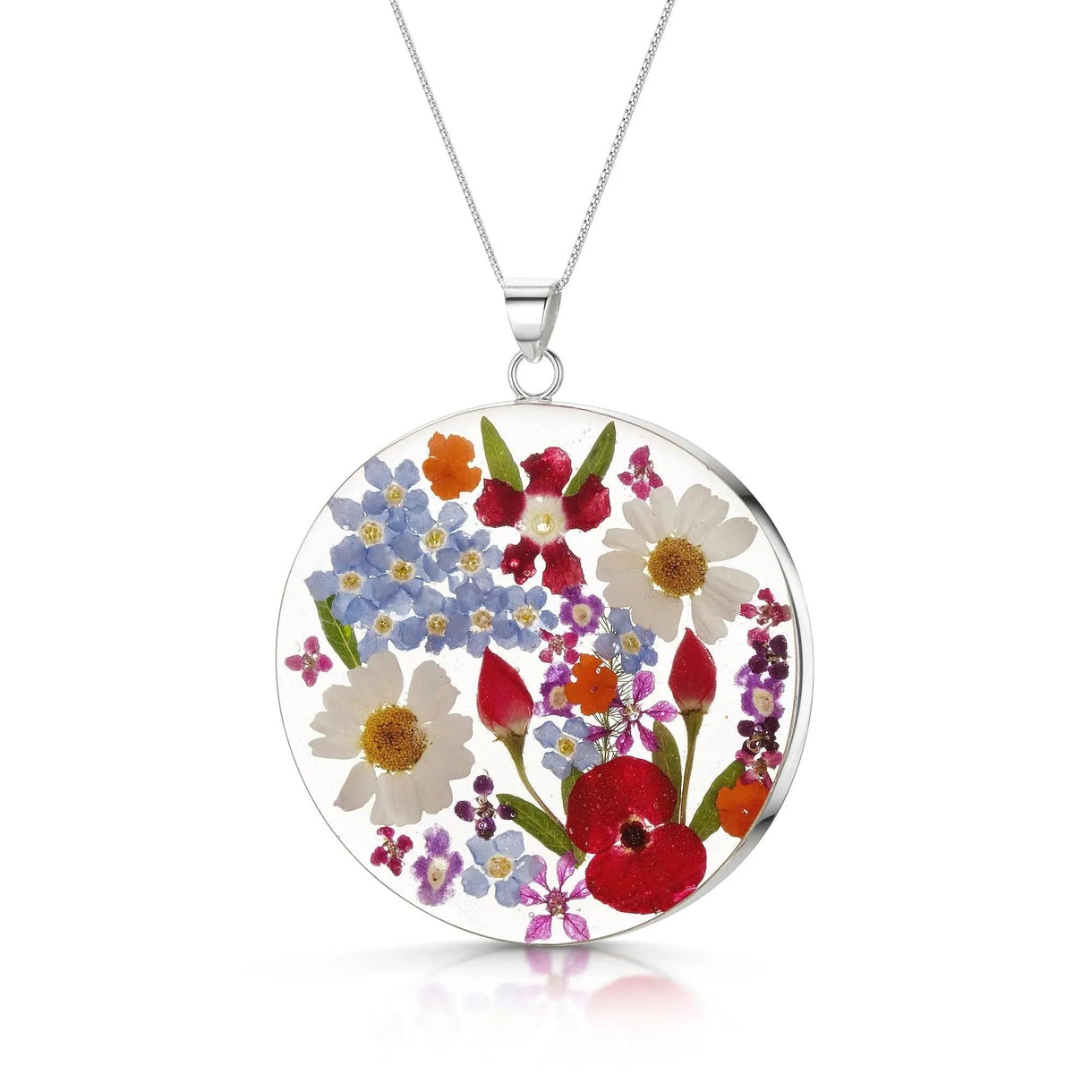 Mixed Flower Full Moon Large Pendant Necklace Long: 24-26 inch (609-660mm)