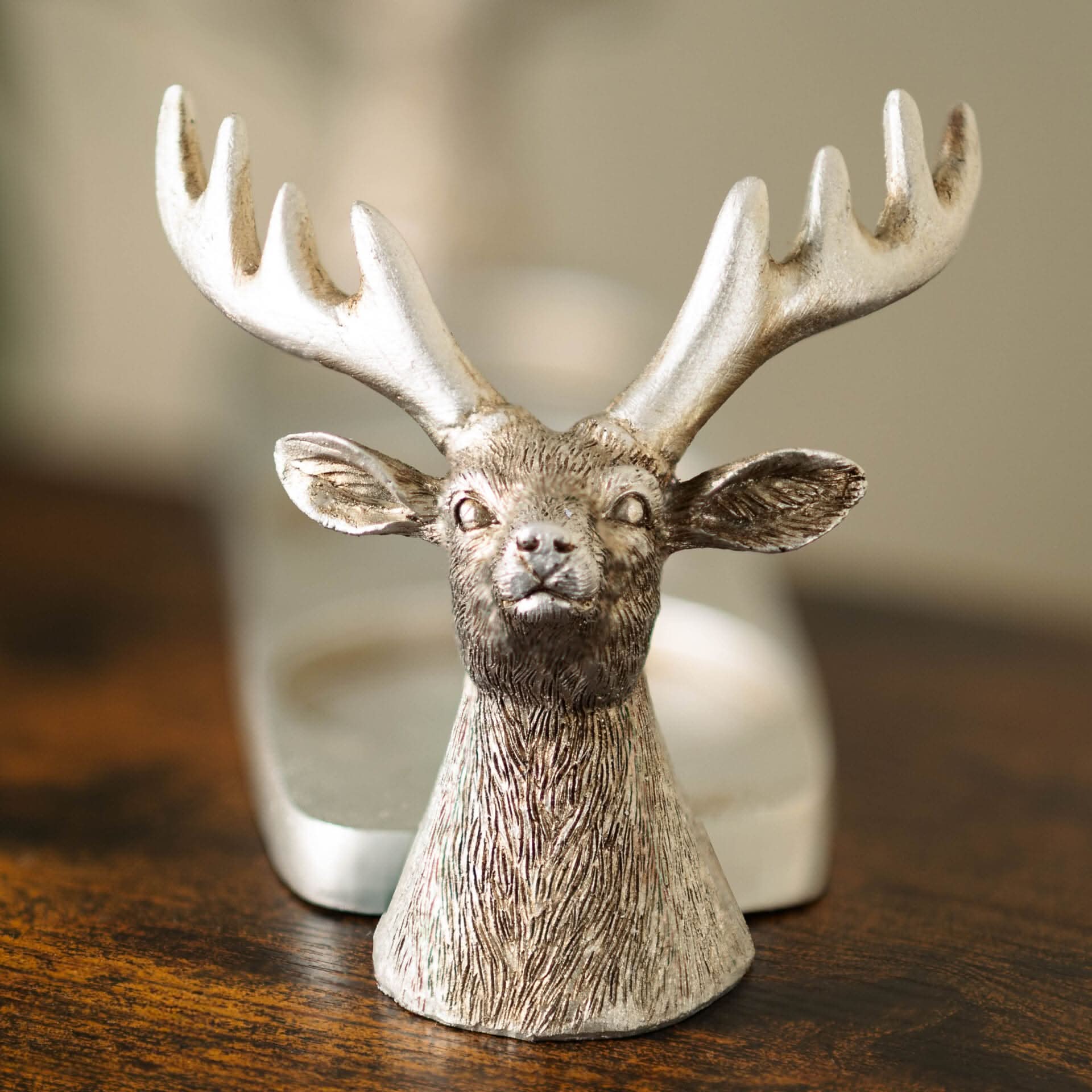 Silver Stag 3 Pillar Candle Holder Decorative Table Centrepiece