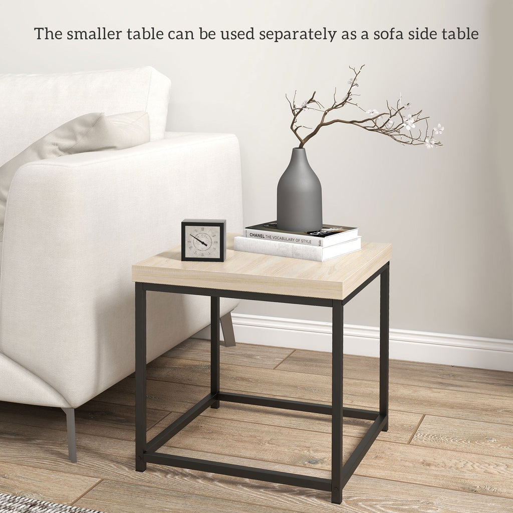 Coffee Table Set of 2, Nest of Tables with 3.5cm Thick Tabletop, Oak