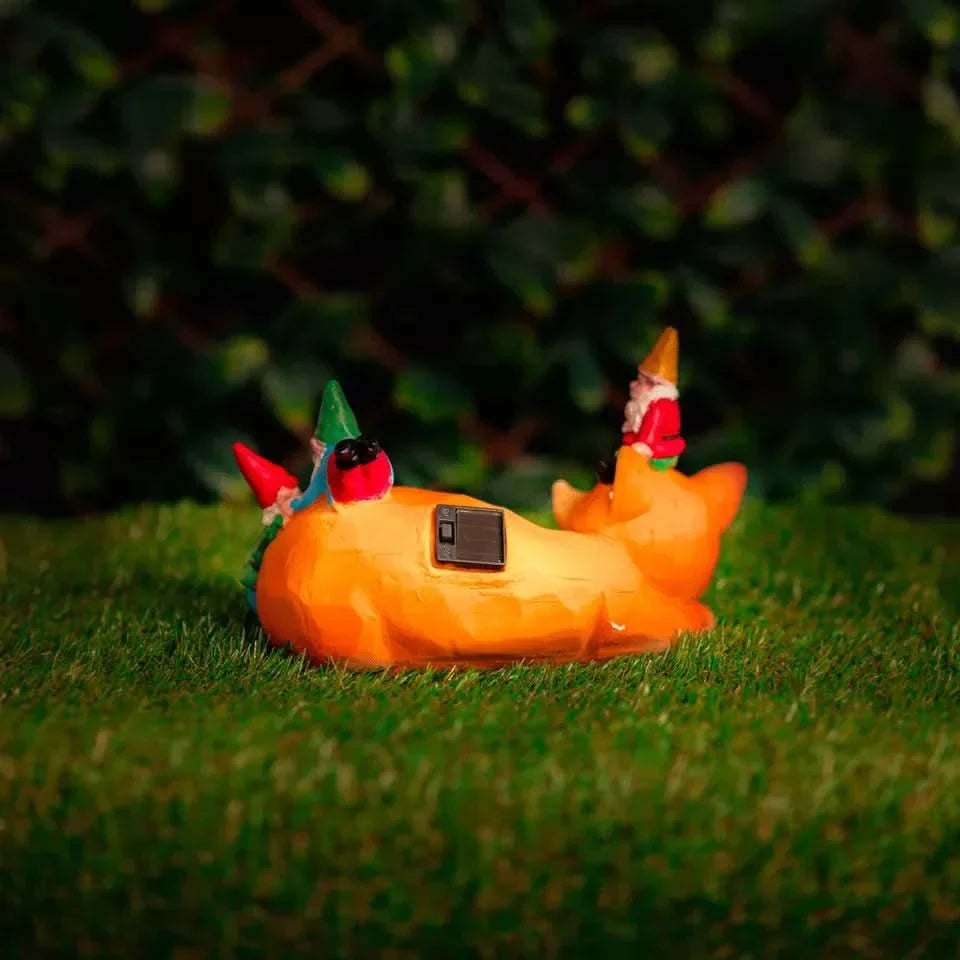 Solar Sleeping Fox Gnome Garden Ornament with LED Light