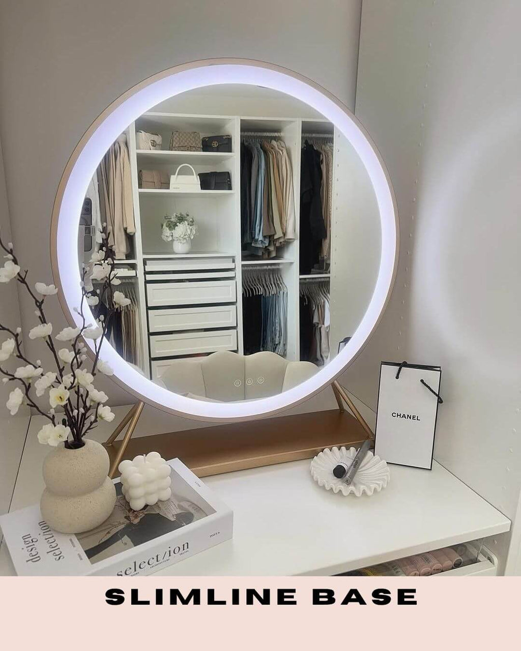 Round Vanity Face LED Mirror Gold 60x67CM