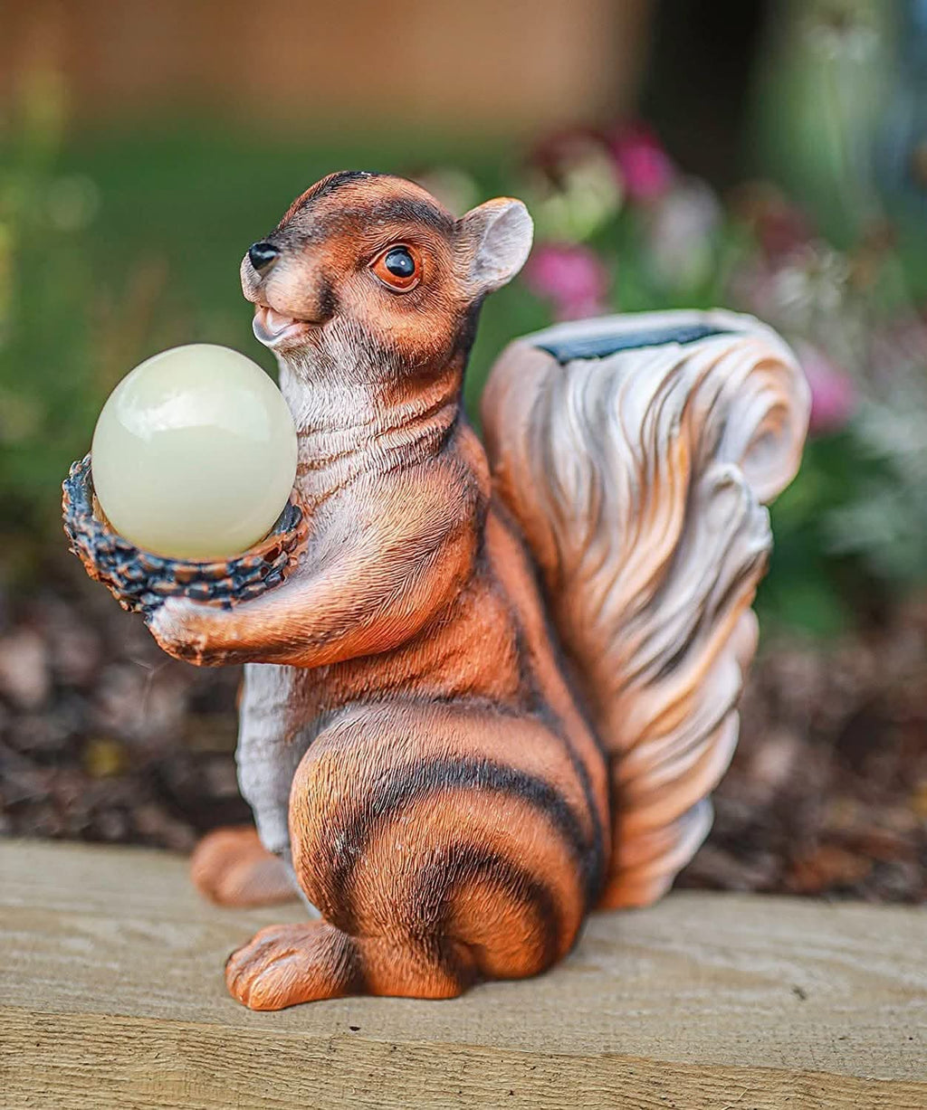 Solar Red Squirrel Garden Ornament LED Resin Outdoor Decoration