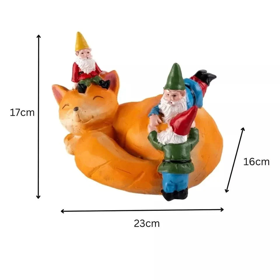 Solar Sleeping Fox Gnome Garden Ornament with LED Light