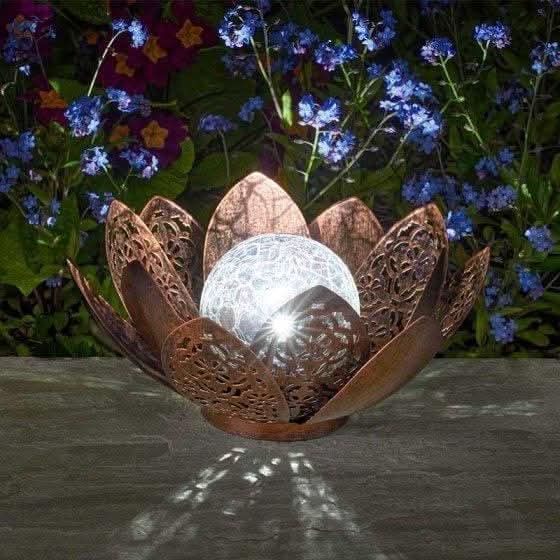 Solar Damasque Lantern Metal Crackle Glass LED Garden Light 27cm