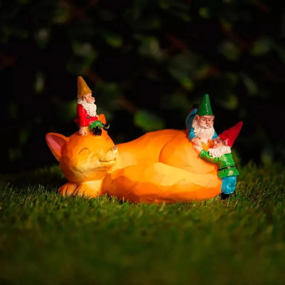 Solar Sleeping Fox Gnome Garden Ornament with LED Light