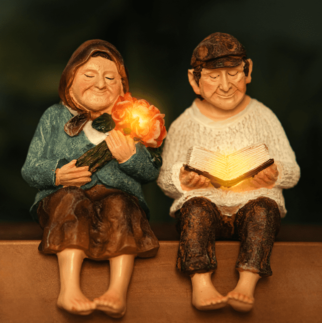 Grandmother & Grandfather Solar Garden Ornament Set – Light Up Outdoor Statues