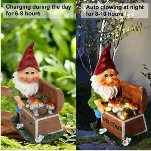 Solar Gnome Garden Ornament LED Welcome Chest Outdoor Light 21cm