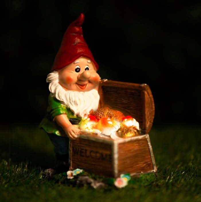 Solar Gnome Garden Ornament LED Welcome Chest Outdoor Light 21cm