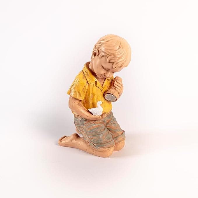 Solar Boy and Duck Garden Ornament with LED Flashlight 25cm