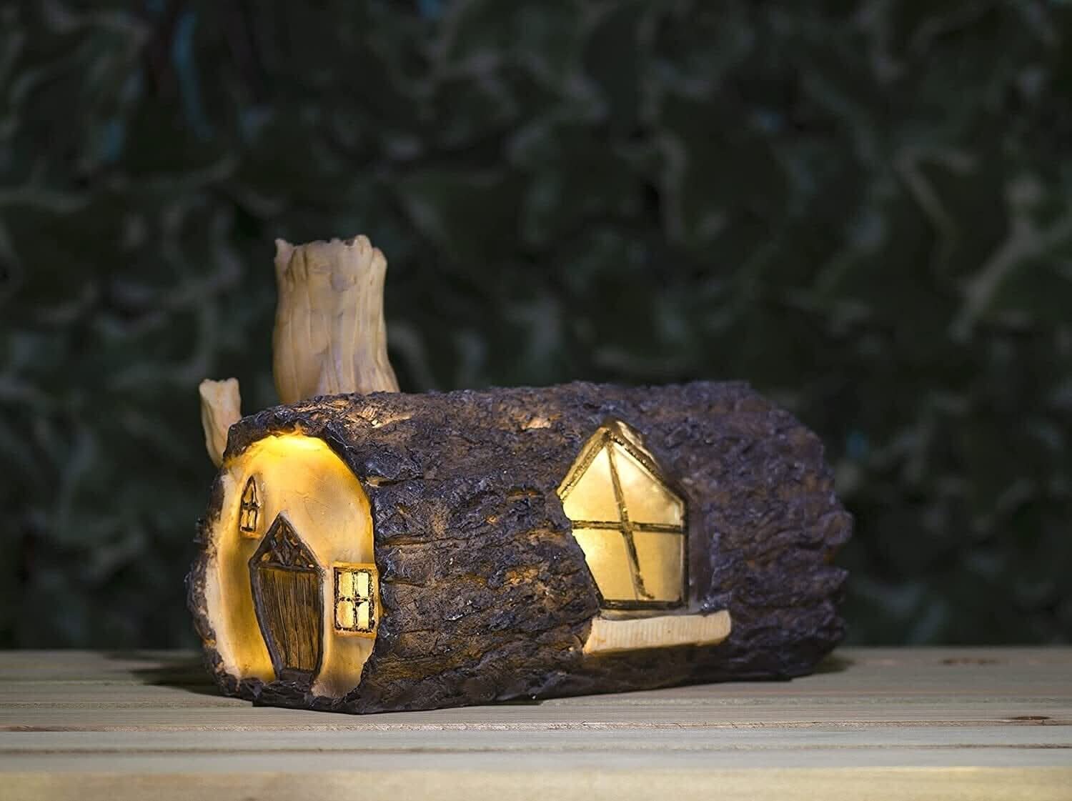 Solar Fairy House Garden Ornament Wooden Log Effect LED Light