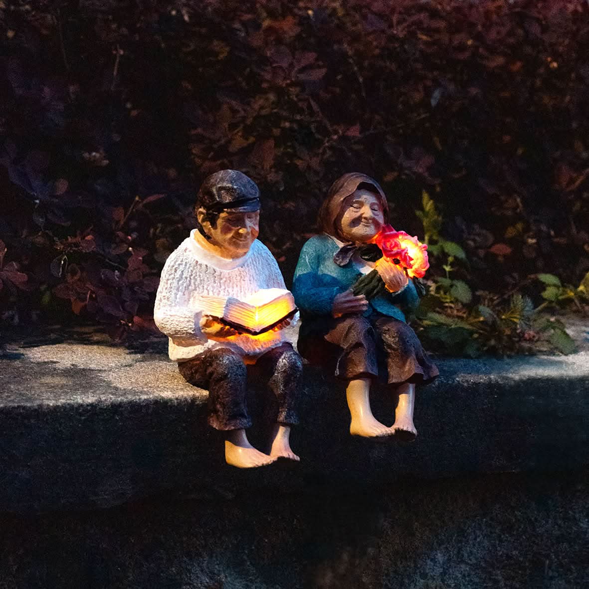 Grandmother & Grandfather Solar Garden Ornament Set – Light Up Outdoor Statues