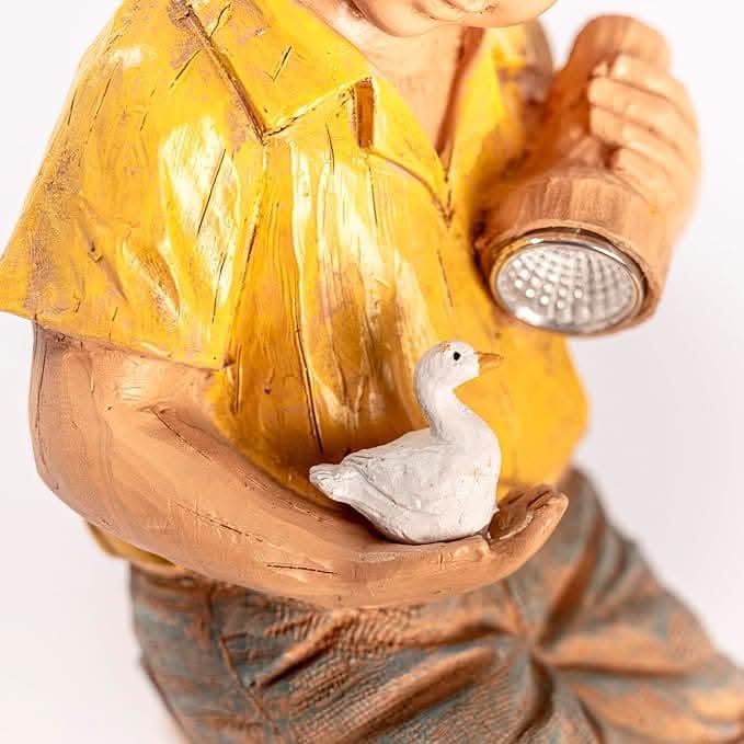 Solar Boy and Duck Garden Ornament with LED Flashlight 25cm