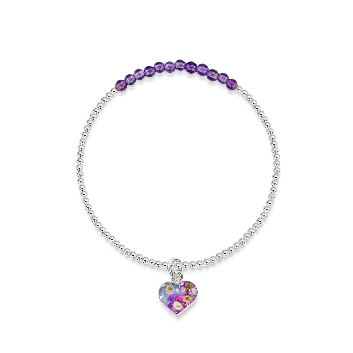 Purple Haze Amethyst Heart Stretch Silver Beaded Bracelet Default Title