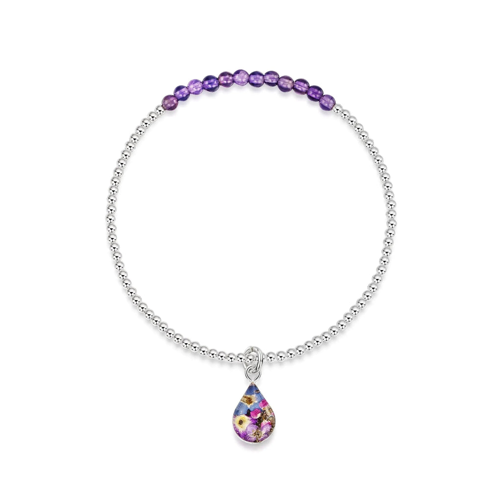 Purple Haze Amethyst Teardrop Stretch Silver Beaded Bracelet Default Title