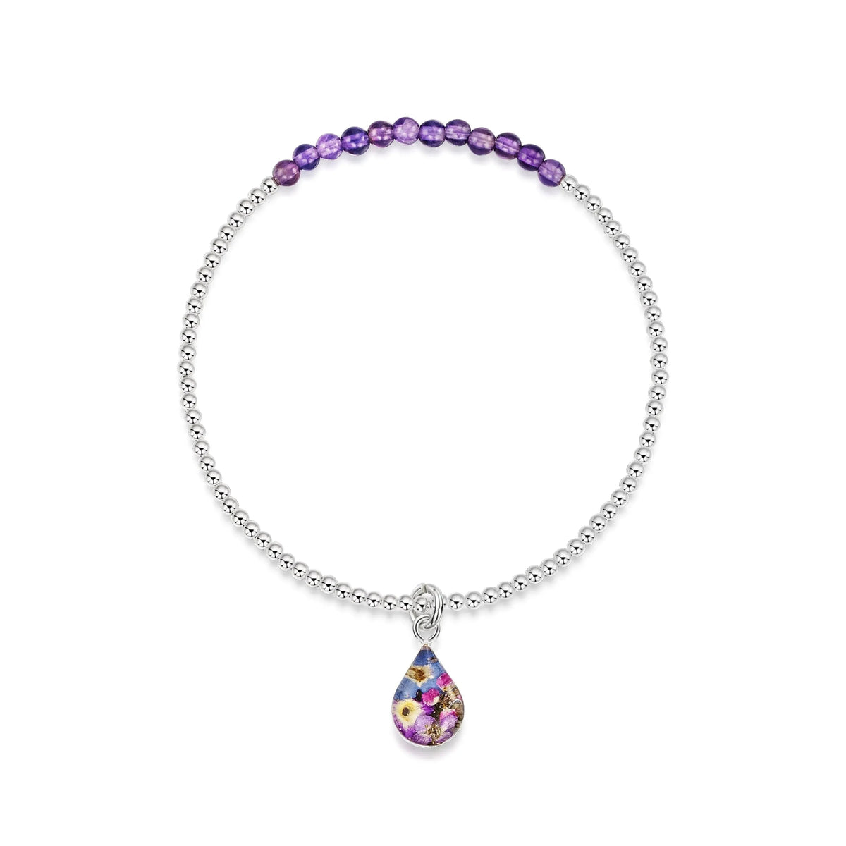Purple Haze Amethyst Teardrop Stretch Silver Beaded Bracelet Default Title