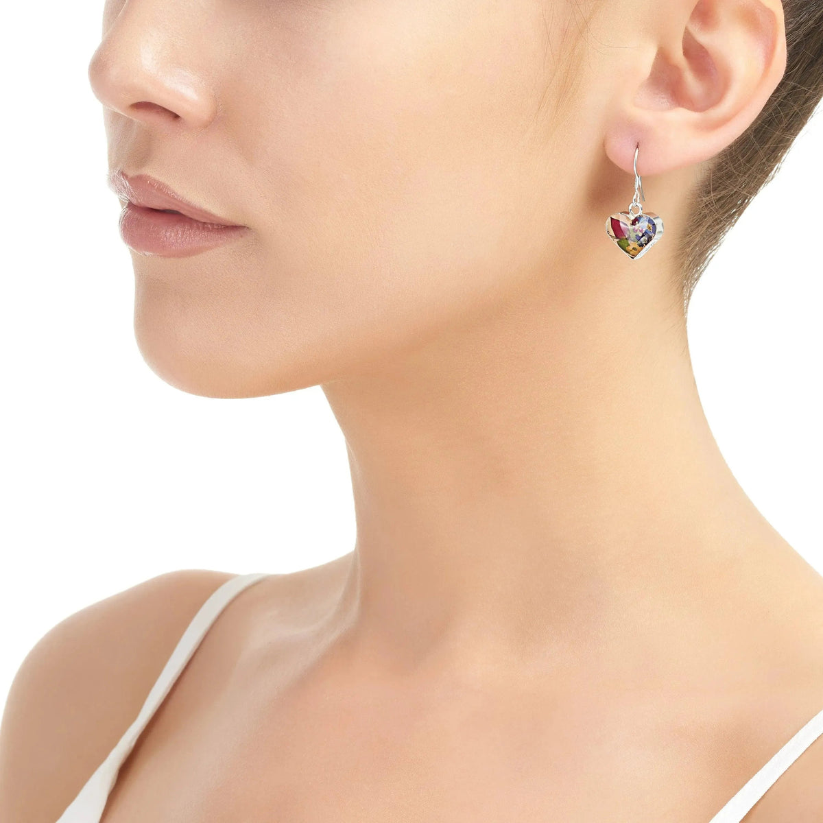 Mixed Flower Heart Drop Earrings - Miniature