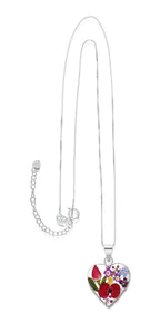 Mixed Flower Heart Pendant Necklace - Medium