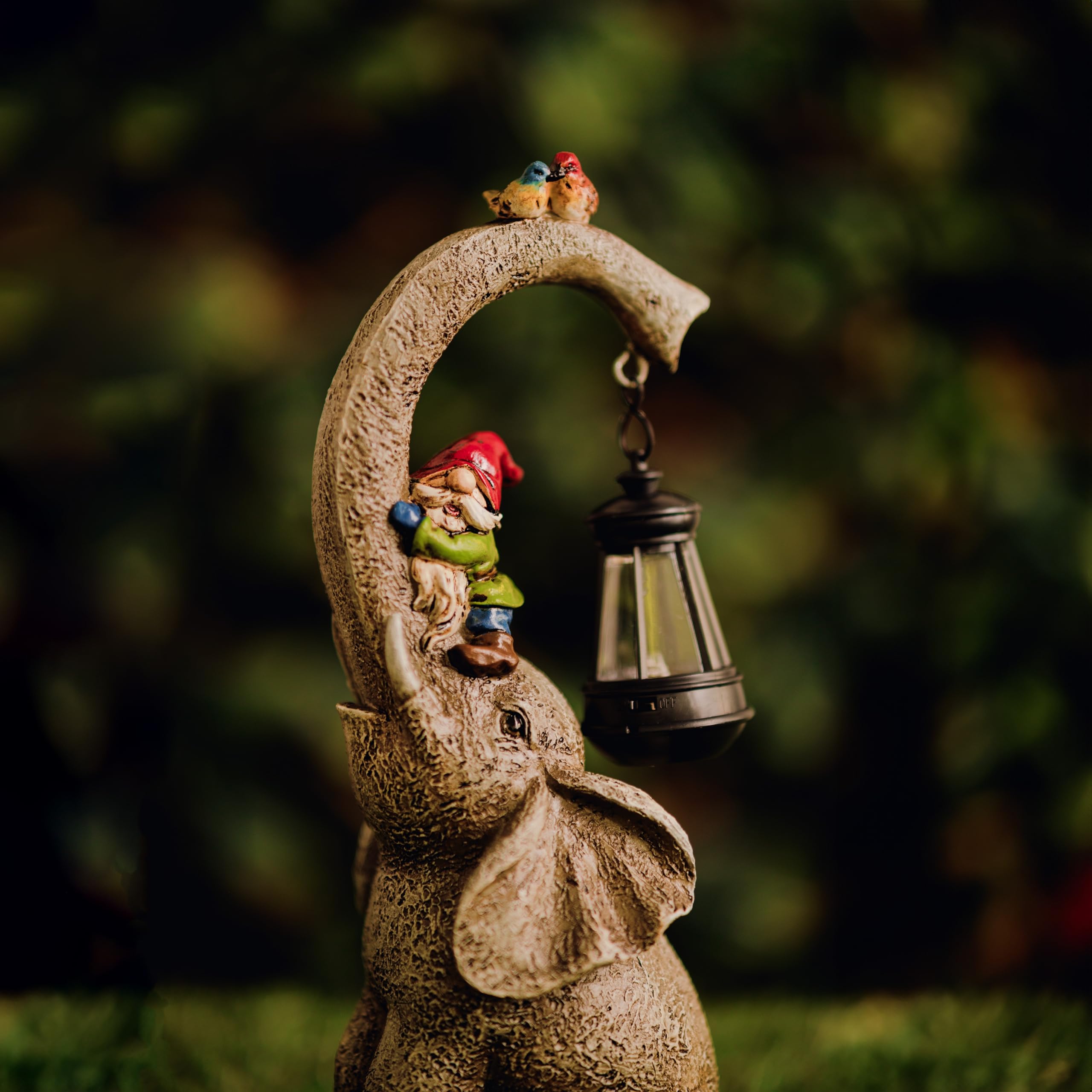 Solar Elephant Gnome Garden Ornament LED Lantern Light