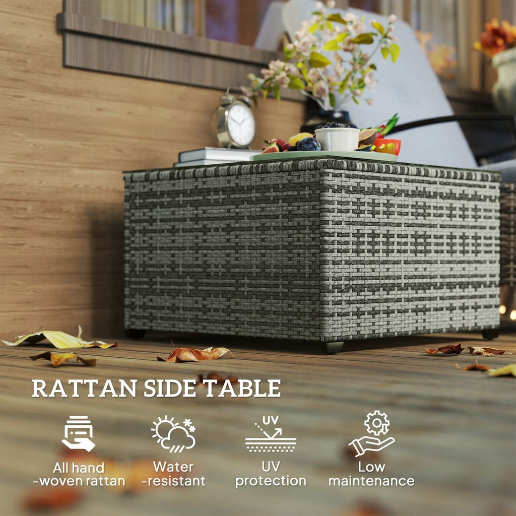 Outdoor Coffee Table with Glass Top, Rattan Side Table