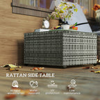 Outdoor Coffee Table with Glass Top, Rattan Side Table