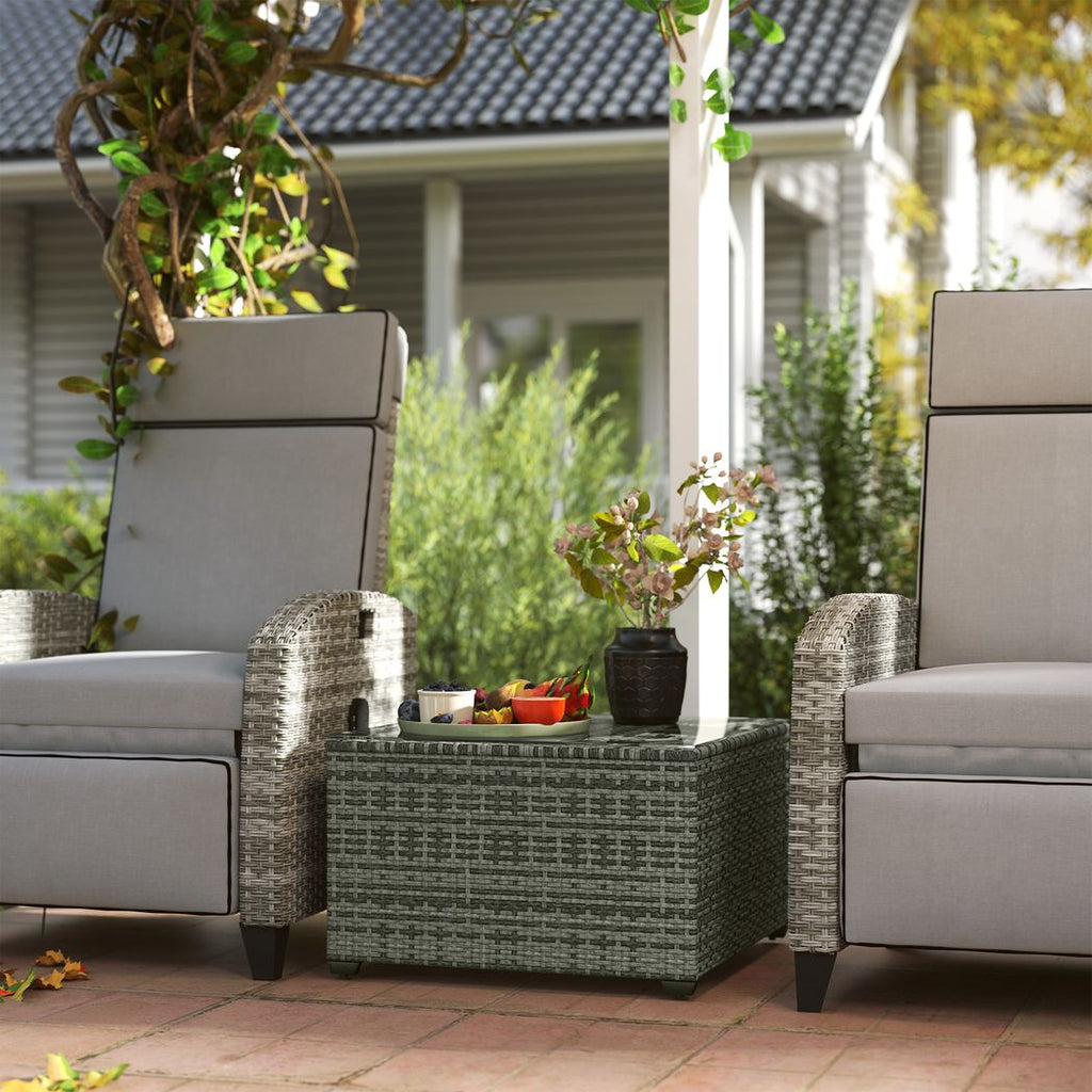 Outdoor Coffee Table with Glass Top, Rattan Side Table