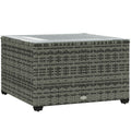 Outdoor Coffee Table with Glass Top, Rattan Side Table Light Grey