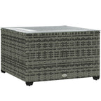 Outdoor Coffee Table with Glass Top, Rattan Side Table Light Grey