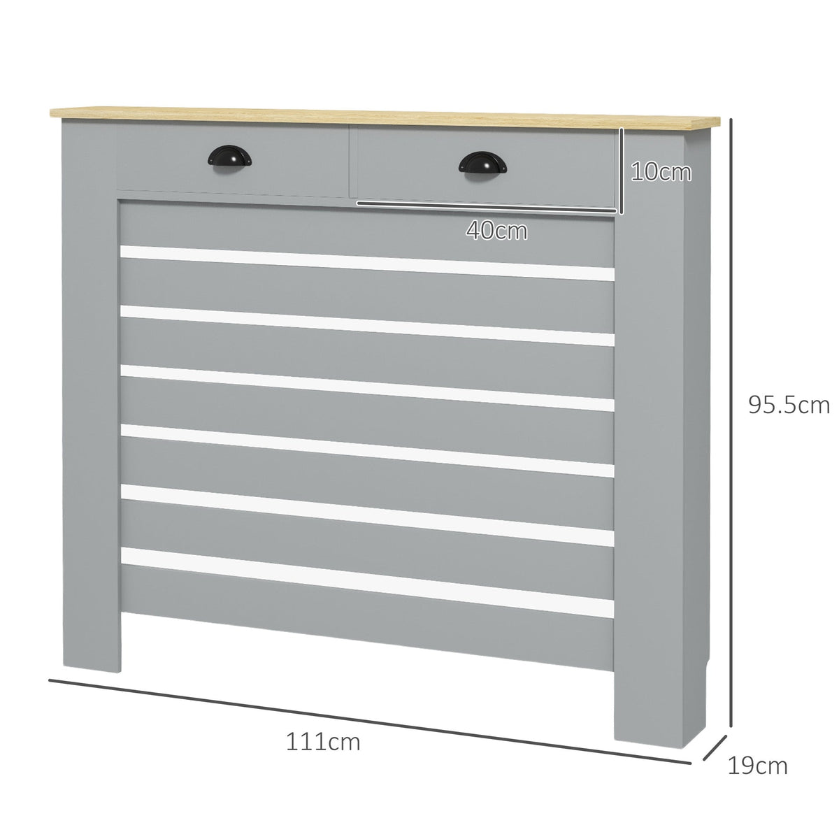 Radiator Cover with Drawer, Horizontal Slat, 78cm