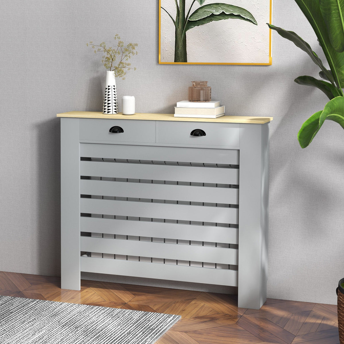 Radiator Cover with Drawer, Horizontal Slat, 78cm