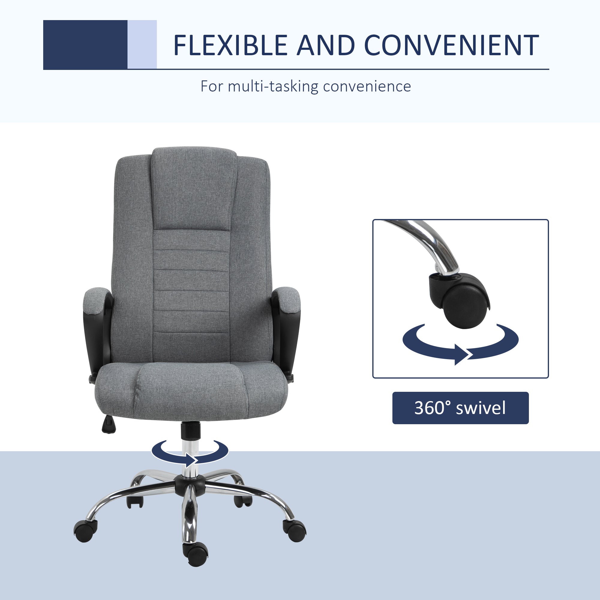 Office Chair, Computer Desk Chair, Linen Fabric Swivel Chair with Adjustable Height, Rolling Wheels for Home and Study, Grey